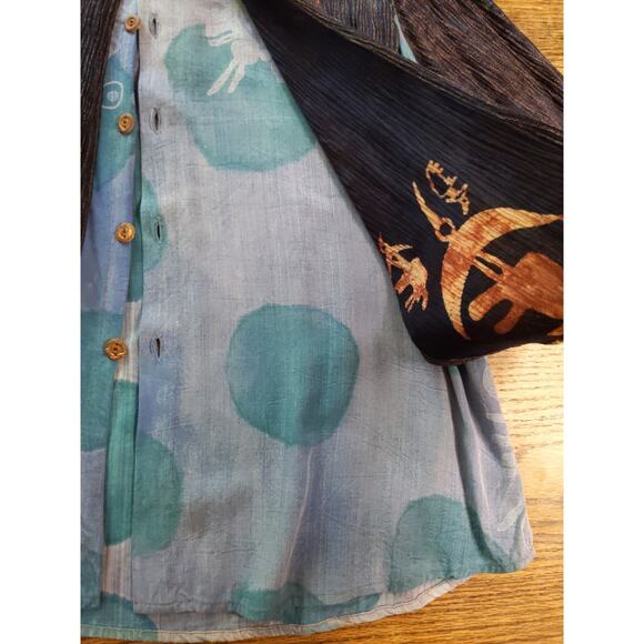 SIMATADELA Simone Vary Lioni Art to Wear Top Turtle Print Lagenlook Blue M/L - Picture 7 of 10